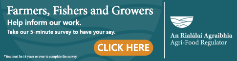 The text of this banner reads: Farmers, fishers and growers. Help inform our work. Take our 5-minute survey to have your say. Click here. You must be 18 years or older ton complete the survey.